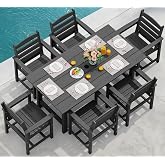 SERWALL 7 Pcs Outdoor Dining Set, 67" HDPE Dining Set for 6, Black | Outdoor Dining Furniture with Rectangular Table &amp; 6 Chairs, All-Weather Resistant Dining Set