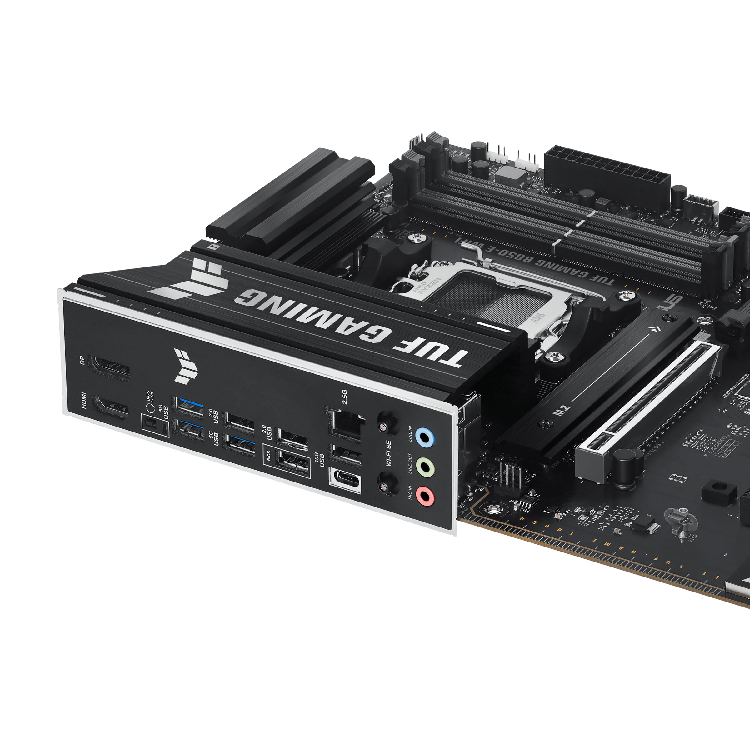 ASUS TUF GAMING B850-E WIFI AMD AM5 B850 ATX motherboard, DDR5, PCIe 5.0 Ready, M.2 slots x3, Wi-Fi 6E, 2.5Gb Ethernet, DisplayPort, HDMI,USB 20Gbps Type-C, USB 10Gbps Type-C, BIOS FlashBack, AuraSync