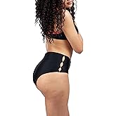 Period Swimwear - Black Menstrual Leakproof Bikini Bottom - Slotted High Waisted Swim Bottoms for Teens, Girls, Women