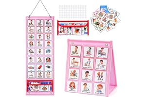 welltop Visual Schedule for Kids, 2 in 1 Daily Visual Planner Chore Chart with 96 Pcs Kids Routine Cards Autism Learning Materials, Behavioral Tool Wall Planner Table Top Pocket Chart for Home School