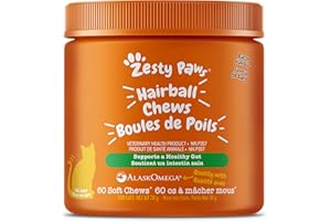 Zesty Paws Hairball Treats for Cats - Hairball Relief for Cats Supplement - AlaskOmega Omega 3 Fish Oil with EPA & DHA + Zinc