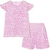 ICOSY Girls Pajamas for Kids Pajamas Toddler Girls 2 PCS Flutter Sleeve Top and Shorts Clothes Size 3-10