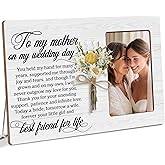 Luodnnla Mother of The Bride Gifts for Mom from Bride Daughter, To My Mom on My Wedding Day Wooden Floral Picture Frame Gifts, Fits 4x6 Photo Frame
