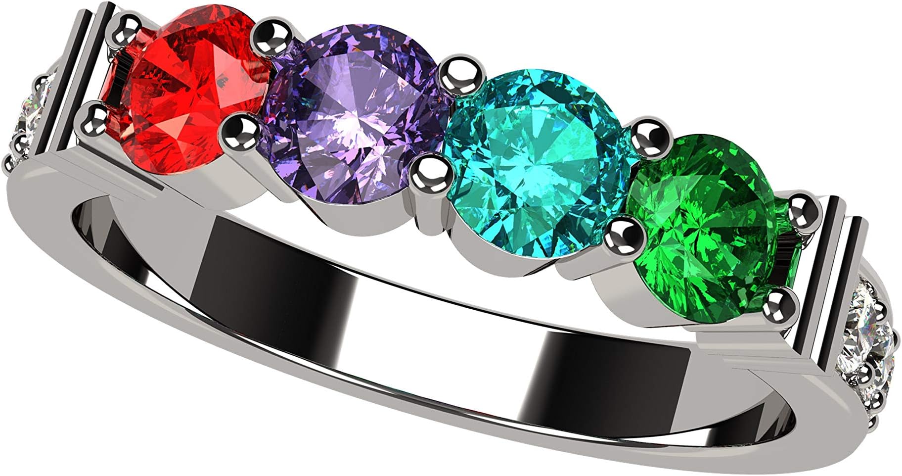 Shared Prong w/Side Stones Mothers Ring, 1 to 6 Stones in Silver or 10K Gold