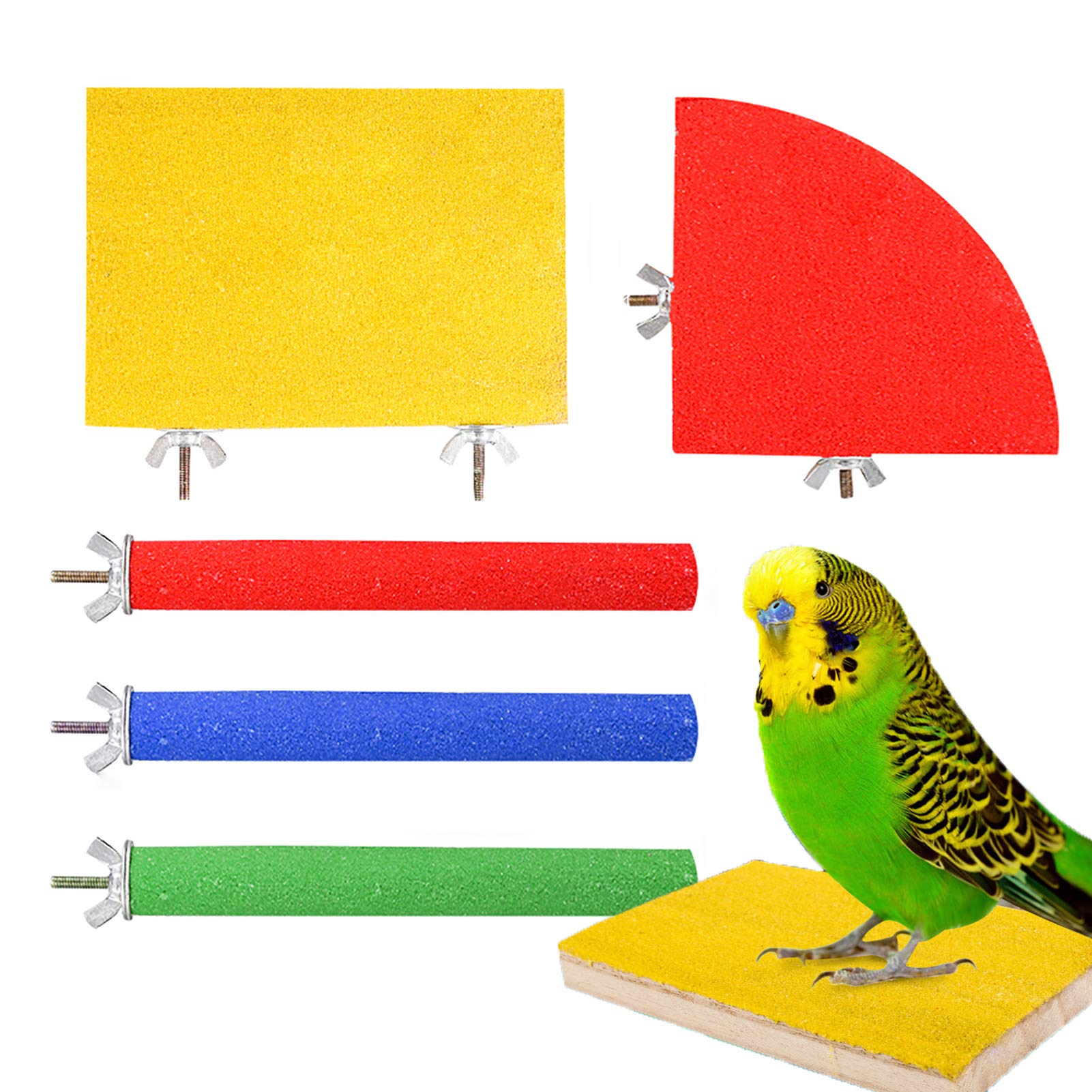 Heyu-Lotus 5 Pack Bird Perches, Natural Wood Bird Perch Stand Platform Paw Grinding Stick Set for Small Parakeets, Cockatiels, Budgies, Conures