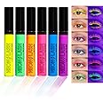 Mrettick 6 Colors Matte Liquid Mascara Set Colorful UV Neon Mascara Pencil Pigmented Waterproof Smudgeproof Long Lasting Eye Liner Xmas Christmas Festival Makeup Gift Kit for Women