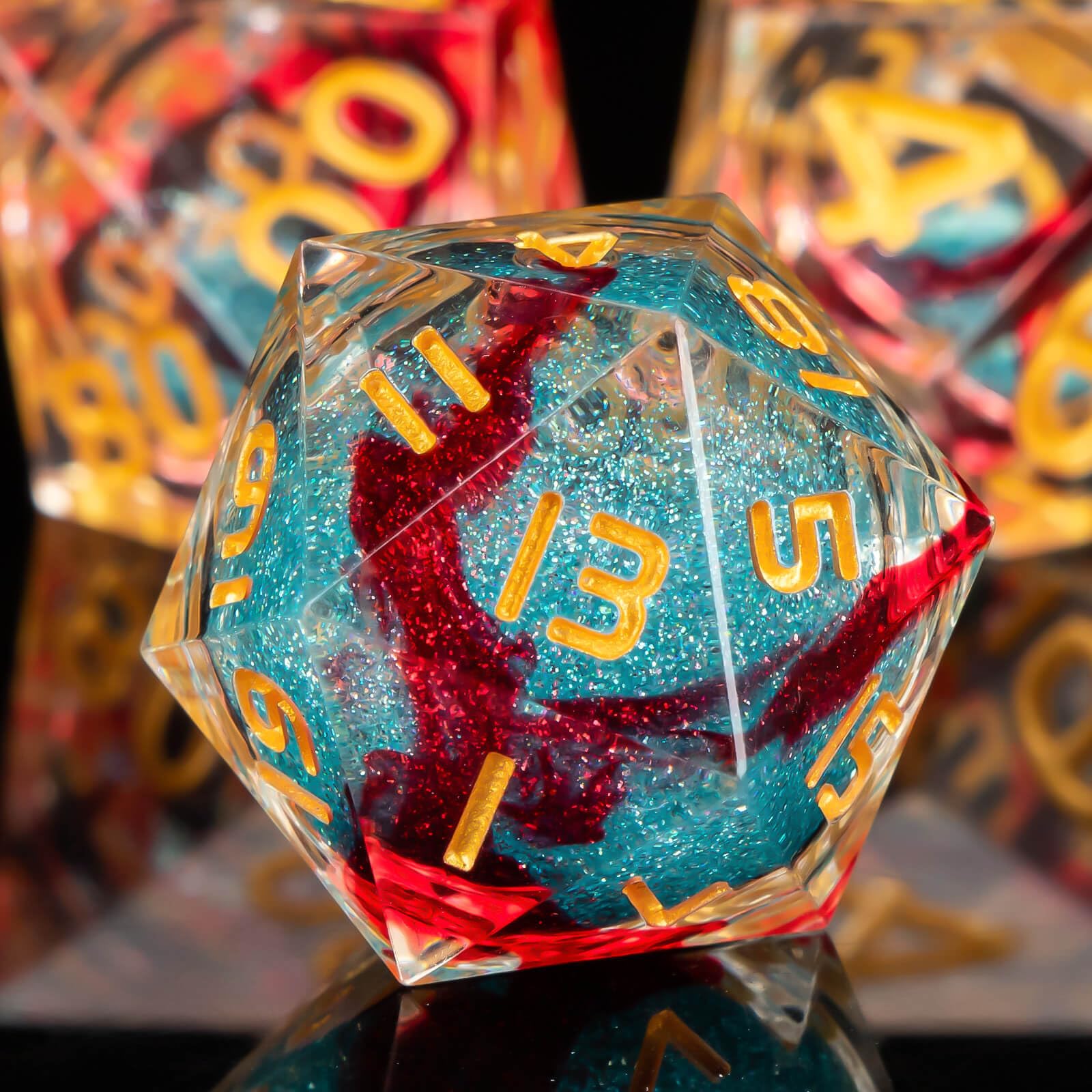 KERWELLSI Resin Liquid Core DND Dice Set D&D with Gifts Box, 7Pcs Sharp Edged Polyhedral & RPG Dungeons and Dragons Dice, Role Playing Game D and D Dice D20 D12 D10 D8 D6 D4