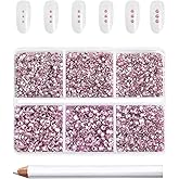 Beadsland 7200pcs Flatback Rhinestones,Pink Rhinestone Nail Gems Round Crystal for Crafts,Mixed 6 Sizes with Wax Pencil Kit, SS3-SS10,Light Rose/Light Pink