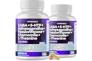 VITAMAX GABA 500mg 5 HTP 150mg Ginkgo Biloba L Tryptophan 500mg L Theanine 200mg Ashwagandha 2000mg - Calming Vitamins for Men and Women with - Made in USA - 120ct