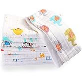 Tatuo 10 Pack Muslin Baby Burp Cloth Soft Washcloths 20'' x 10'' 6 Layer Soft Absorbent Newborn Rags Towel for Baby Shower Boys Girls Machine Washable for Sensitive Skin(Animal Pattern)