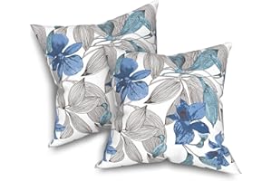 Melody Elephant Pack of 2 Patio Throw Pillow Covers ONLY, Water Repellent Cushion Cases 20x20 Inch, Square Pillowcases for Outdoor Couch Decoration, Clemens Noir Blue