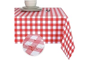 Obstal 100% Waterproof PVC Table Cloth, Oil-Proof Spill-Proof Vinyl Rectangle Tablecloth, Wipeable Table Cover for Outdoor and Indoor Use,Red,60 x 102 inch
