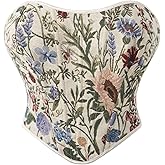 QIAIYALA Floral Elegant Breathable Corset Top - Vintage Style Body Shaper for Women body shaping garment Lace up Lingerie