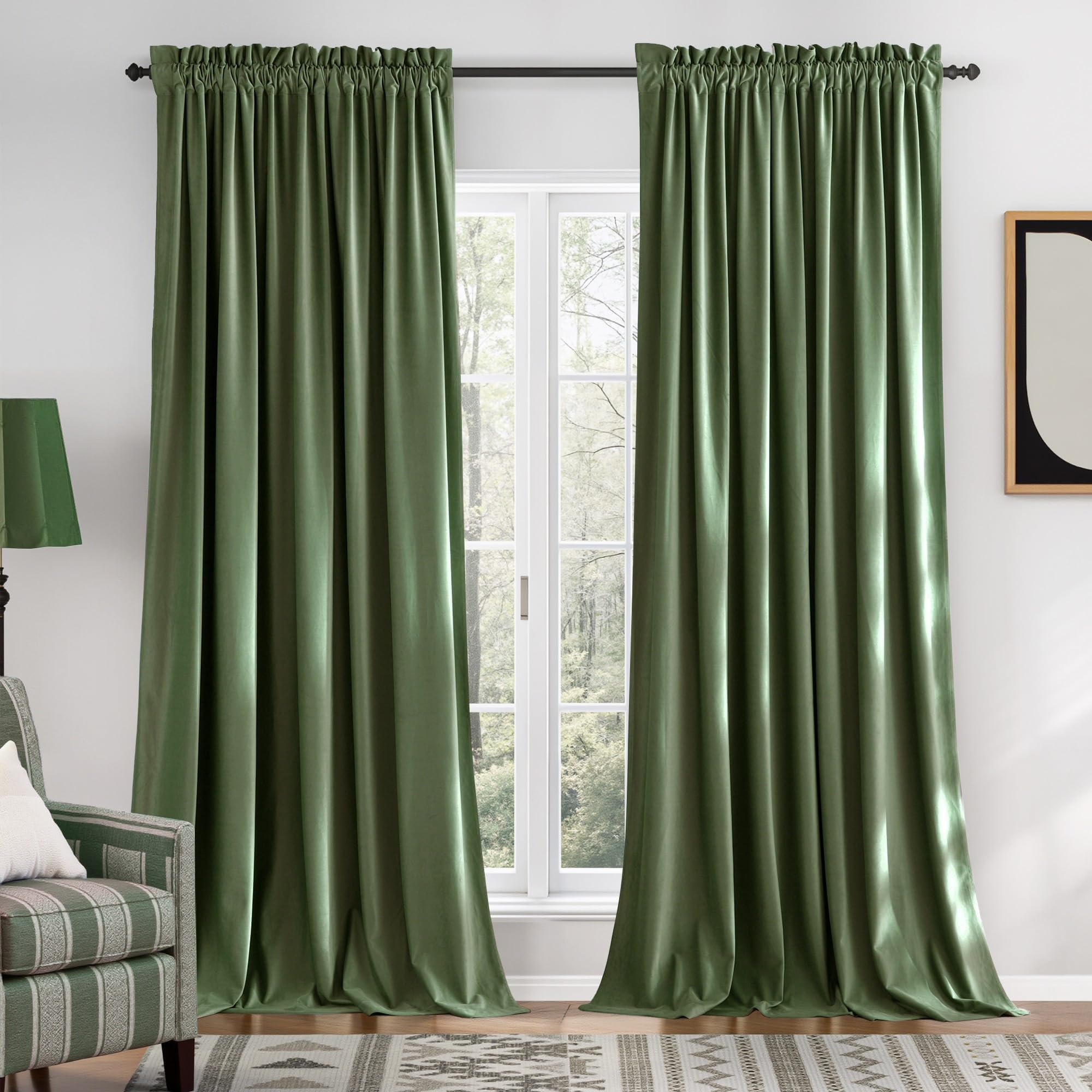 Photo 1 of NICETOWN Sage Green Velvet Backdrop Curtains 144 inches Long 2 Panels, Wall Curtains, Elegant and Sleek Velvet Drapes for Cinema, Hall, Theatre (52-inch Wide)