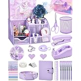 LXEVIHK Purple Desk Accessories 23-Piece Office Supplies Gift Set for Women | Desk organizers and accessories with desk organizer, stapler, tape dispenser, pen holder, pocket notebook, scissors,&amp; more