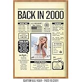 Personalized 25 year old birthday gifts - Back in 2000 Poster - Centerpiece Table Decorations 25th Birthday Party - Custom Born in 2000 Newspaper Vintage Poster for Him, Her