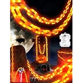 Battery Halloween Chain Lights 10 FT 160 LED Orange Light-Up Plastic Timer | 8 Modes Battery Operated with Memory for Skeleton Dog, Yard Skeleton, Haunted House and Outdoor Decor Halloween Decorations