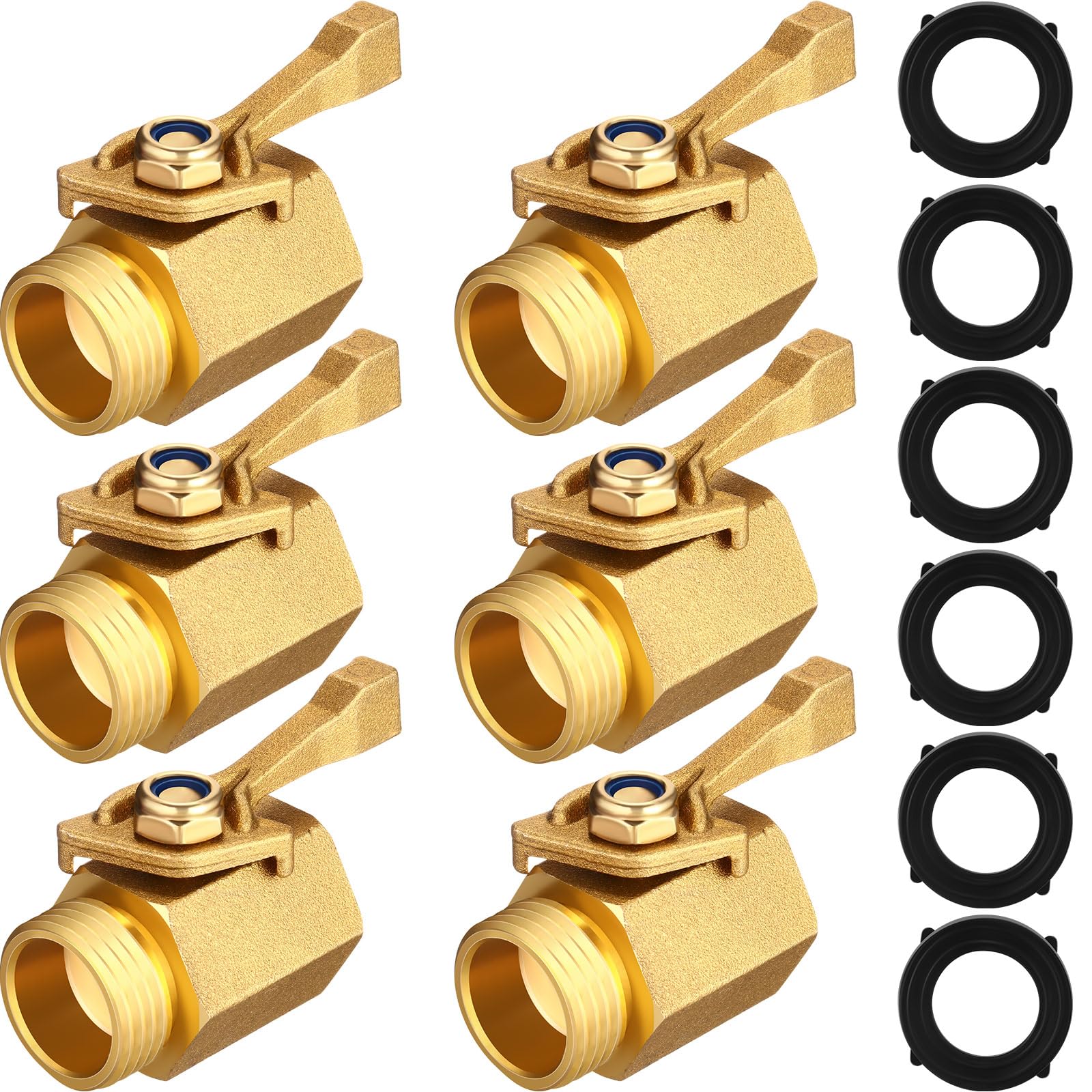 Photo 1 of Therwen 6 Pack Heavy Duty Brass Garden Hose Shut Off Valve 3/4 Inch Garden Hose Connector with Hose Washers Solid Brass Water Hose Shut Off Valve