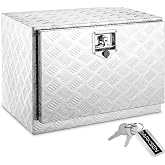 ARKSEN 24"x17"x18" Underbody Tool Box, Heavy Duty Storage Chest, Silver | Waterproof Aluminum 5-Bar Tread Plate Toolbox with T-Handle Lock and Keys for Truck, RV, Trailer