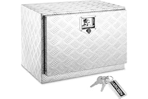 ARKSEN 24 Inch Heavy Duty Aluminum Bar Tread Tool Underbody Box, Waterproof Square Truck Storage Organizer Chest for Pick Up Truck Bed, RV Trailer with T-Handle Lock and Keys - Silver