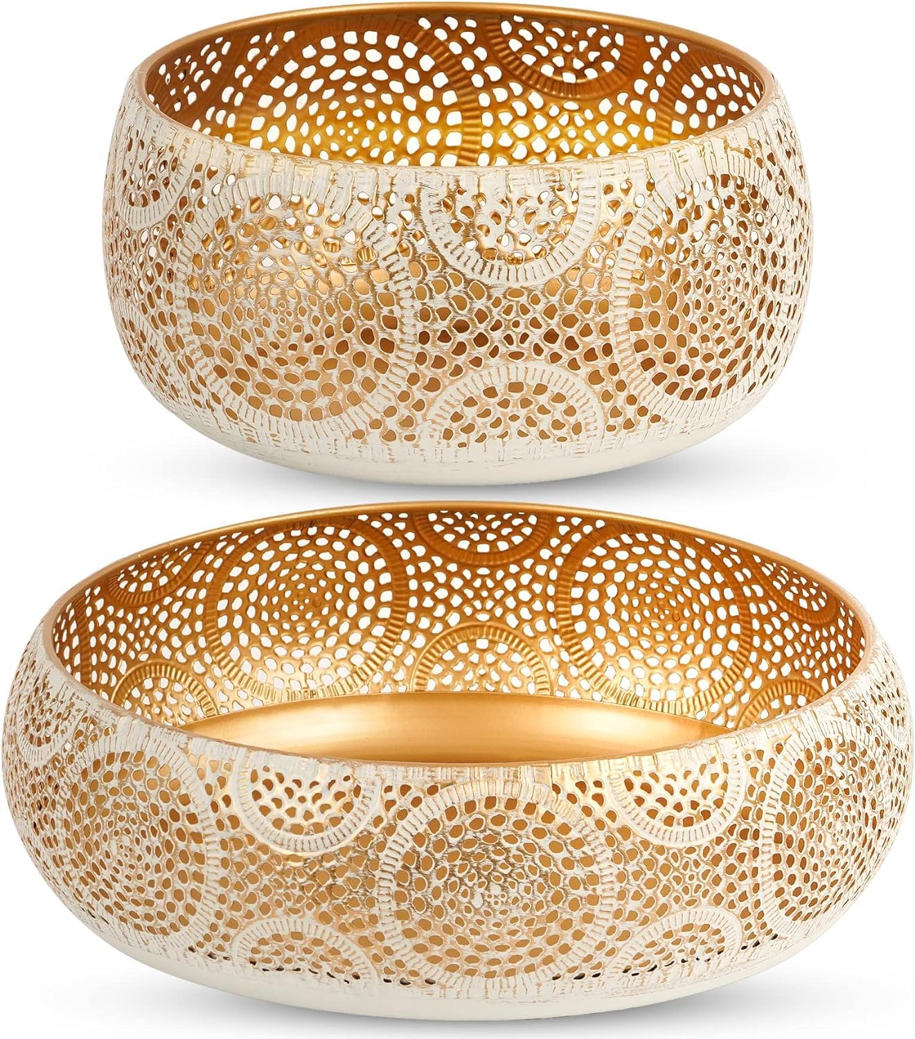 Optyuwah Gold Fruit Bowl Metal Fruit Basket, 2 Pack Candy Fruit and Vegetables Holder for Kitchen, Counter, Dining Room, Table Office, Home Decor