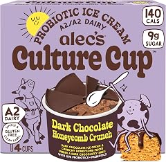 Alec's CULTURE CUP™ Probiotic A2 Dairy Ice Cream - Dark Chocolate Honeycomb Crunch 3.5oz 4-Pack