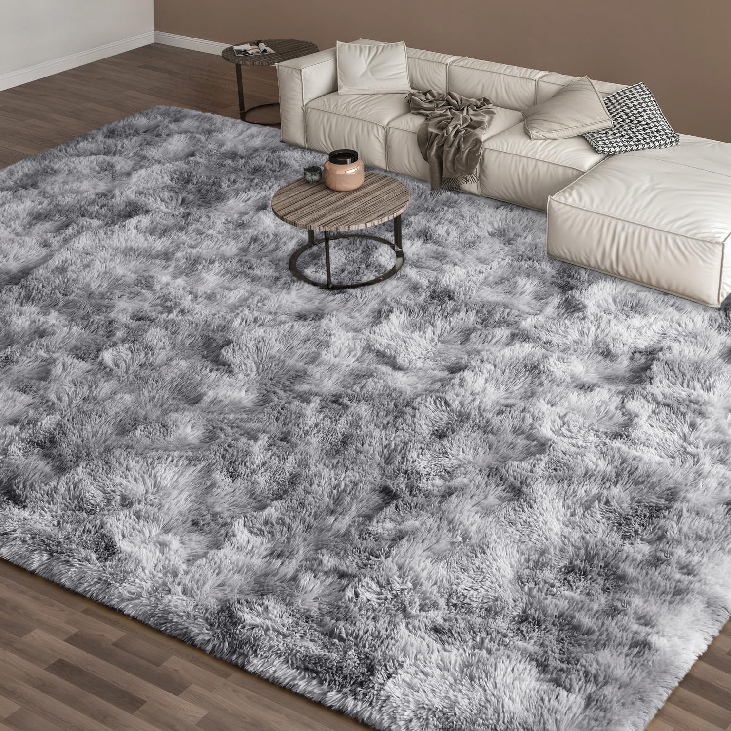 Photo 1 of EVOIONOS Area Rug for Living Room Bedroom, Washable 6x9 Fluffy Shag Large Rug, Soft Plush Non Slip Carpet for Indoor Floor Bedside Nursery Kids Room, Dorm, Home Decor Aesthetic, ?Tie-Dye Light Grey