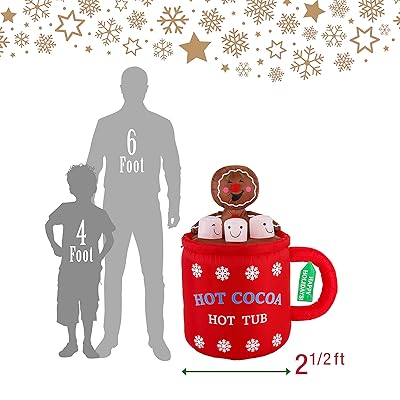 pic Hot Cocoa Mug Inflatable christmas masters 4 foot inflatable hot cocoa mug cup with smiling gingerbread man cookie and marshmallows led lights indoor outdoor yard lawn