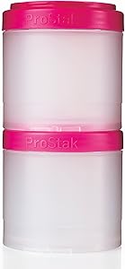 BlenderBottle ProStak Twist n' Lock Storage Jars Expansion 2-Pak with Pill Tray, Clear/Pink