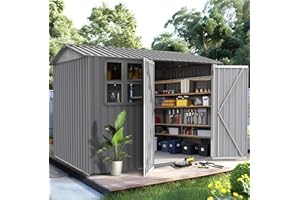 Morhome 8X 6 FT Outdoor Storage Shed with Floor Base, Metal Steel Utility Tool Shed Storage House with Door & Lock, for Backyard Garden Patio Lawn