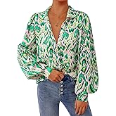 PRETTYGARDEN Women's Floral Blouses Dressy Casual V Neck Button Down Shirts Lantern Long Sleeve Boho Chiffon Spring Tops 2026