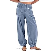 ANRABESS Women's Baggy Jeans 2025 Fashion Mid Rise Tie Ankle Wide Leg Harem Palazzo Denim Pants with Pockets