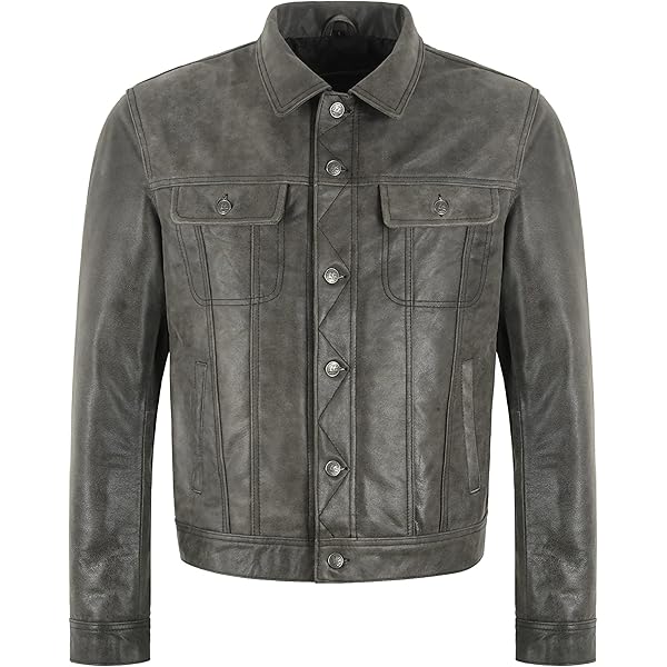Mens Trucker Suede Leather Jacket Classic Western Shirt Style