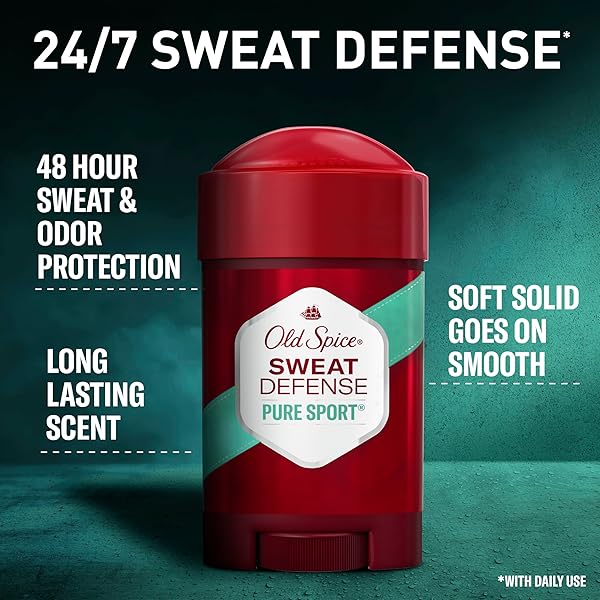OLD SPICE SWEAT DEFENSE ANTIPERSPIRANT & DEODORANT FOR MEN, 24/7 ULTIMATE SWEAT PROTECTION, LONG LASTING SCENT, SOFT SOLID, PURE SPORT SCENT, 2.6 OZ (PACK OF 2)