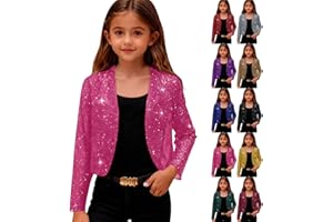 Sequin Jacket for Girls Sparkly Cropped Tops Open Front Long Sleeve Shrug Kids Fashion Party Glitter Blazer Cardigan