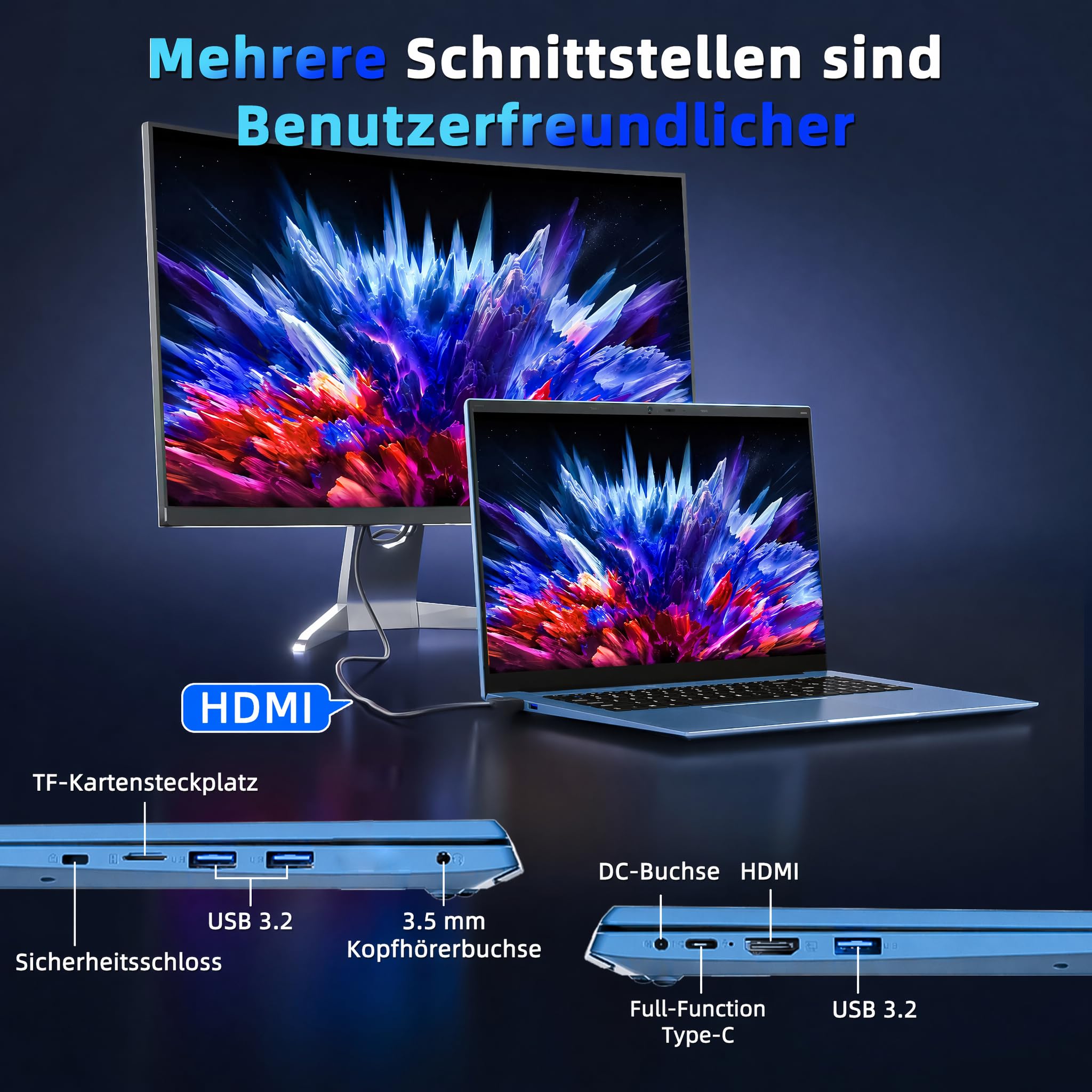 Liuord Laptop 18,5 Zoll 16GB RAM 256GB SSD, Copilot AI Notebook Core i3 (bis zu 3,9 GHz), 8000mAh Akku, Win 11, WiFi 6, FHD Display 180° Betrachtungswinkel, HDMI, USB-C Multifunktionsanschluss 7