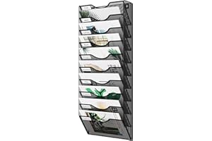 EasyPAG 10 Pocket Mesh Wall File Organizer - Vertical Hanging Magazine Rack with Removable Labels, Metal Frame for Mail/Paper