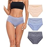 ANLIQI Womens Briefs Cotton Underwear High Waisted Tummy Control Hipster Panties Pack Full Coverage Soft Breathable Undies