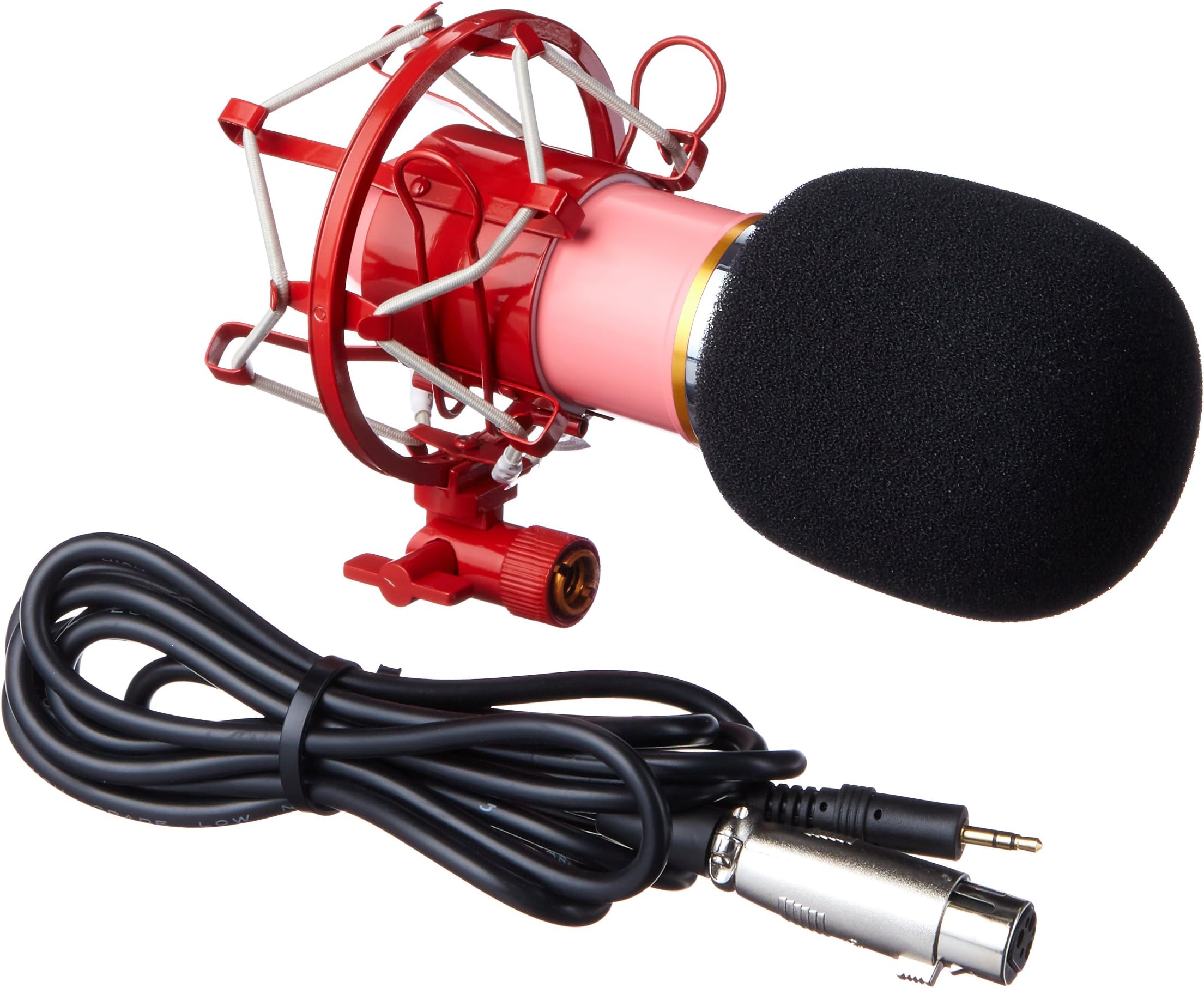 DragonPad USA Pro Condenser Sound Recording Microphone + Mic Shock Mount Bundle for radio broadcasting studio, voice-over sound studio, Recording, Bands and More (Pink)