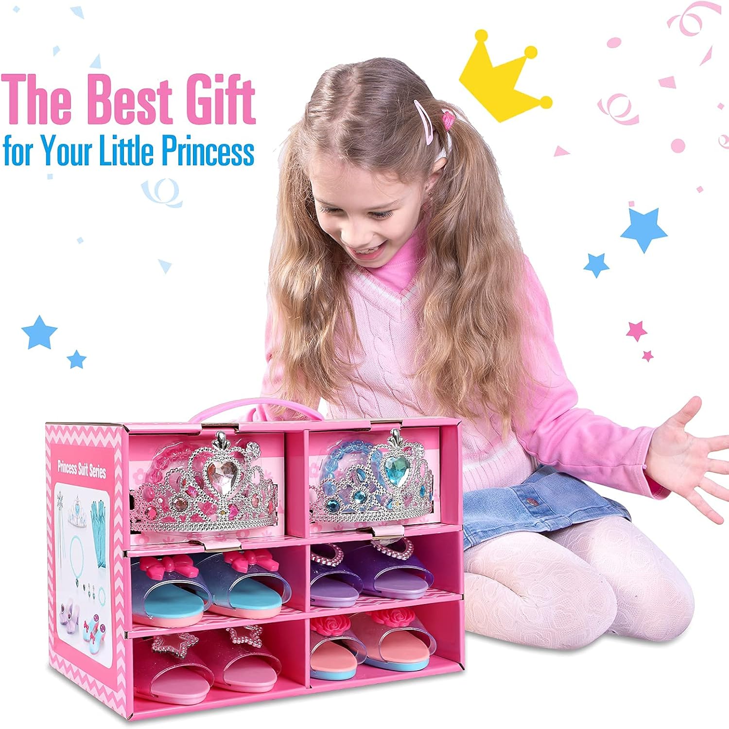 SUPER JOY Princess Dress Up Shoes & Jewelry Boutique - Pretend Princess Toys, 4 Pairs Play Shoes and Multiple Fashion Jewelry Accessories Girls Role Play Beauty Gift Toys for Age 3 4 5 6 Year Old: Toys & Games