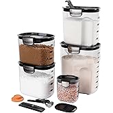 ProKeeper+ Airtight Food Storage Container Set – Clear Plastic Flour and Sugar Canister Set with Magnetic Accessories for Kitchen Organization (Black, 9-Piece)
