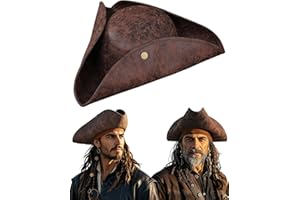 ROC PARTY Pirate Tricorn Hat for Adults Mens Faux Leather Pirate Hat for Halloween Pirates Cosplay Party
