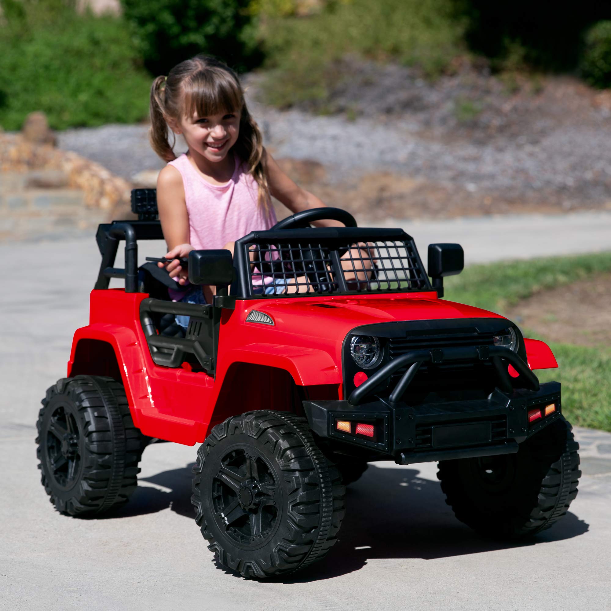 Best Choice Products 12V Kids Ride On Truck Car w/Parent Remote Control, Spring Suspension, LED Lights - Red