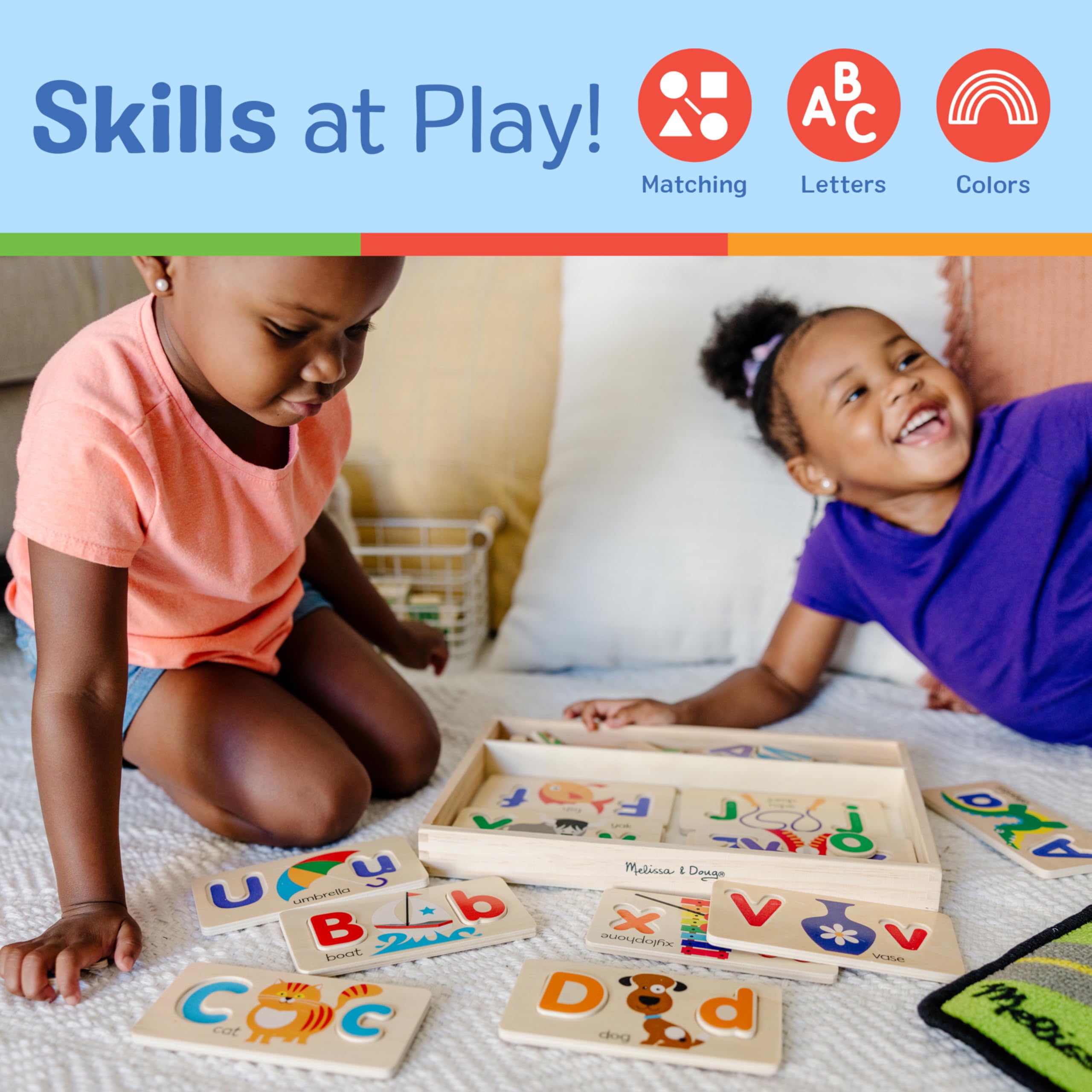 Melissa & Doug ABC Picture Boards - Educational Toy with 13 Double-Sided Wooden Boards and 52 Letters