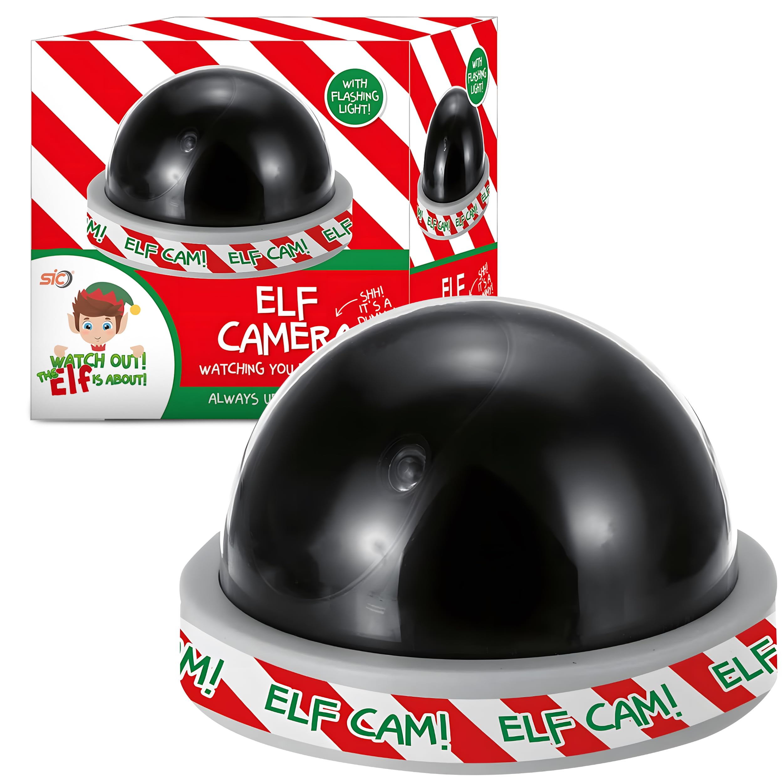 SIC Christmas Elf Dummy Camera – Santa Cam Dummy CCTV with Flashing Red LED Light – Realistic Dummy CCTV Christmas Decoration to Keep Kids Well Behaved & Protect Gifts