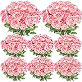 Hotop 80 Pcs Rose Artificial Flowers Bulk with Long Stem, Silk Roses Realistic Fake Flowers Bouquet for Wedding Table Centerpieces Bridal Shower Party Home Decorations(Gradient Pink)