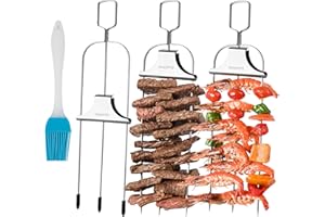PFIEIFPO 3PCS Grilling Savant 3 Way Skewers,14 Inch Metal Skewers for Grilling,Easy to Use Push Bar Slider, BBQ Accessory, Perfect for Meat,Veggies,Fruits,Marshmallow Roasting Sticks Grill Kabob Skewer.