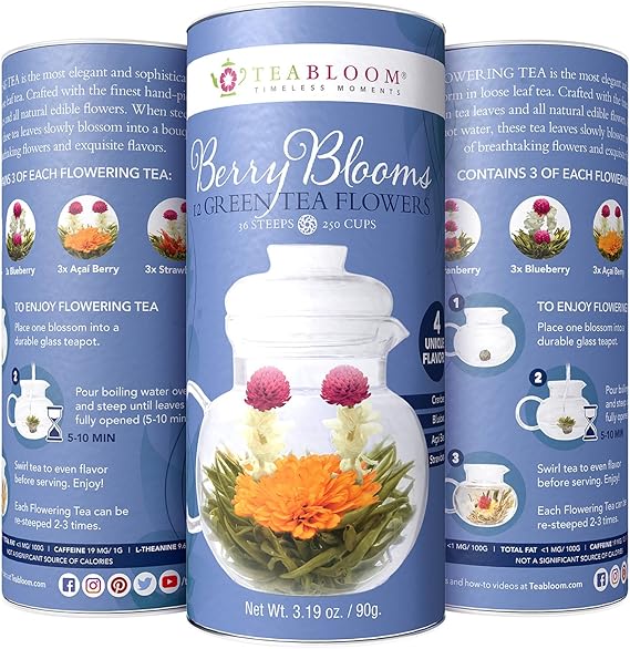 Teabloom Berry Flowering Teas 12 Assorted, Delicious Berry Blooming Teas Fresh, Handpicked