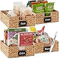 Best Choice Products Set of 4 16x12in Large Water Hyacinth Pantry Baskets, Woven Kitchen Organizers w/Chalkboard Label, Chalk Marker - Natural