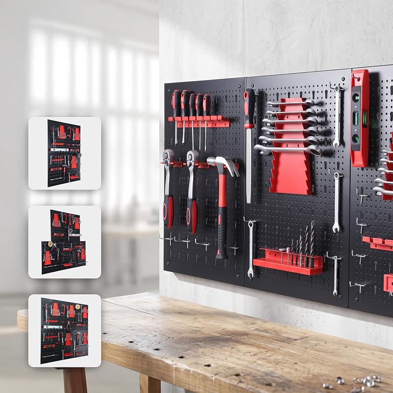 Panel para Herramientas, 6 Paneles Perforados, Negro/Rojo